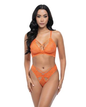 Amina Scallop Lace & Mesh Bralette w/Panty 2 pc Set – Dragon Fire Orange L/XL by Oh La La Cheri product image
