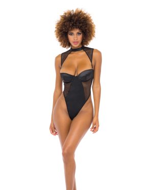 Josephine High Leg Teddy w/Removable Fishnet Collared Harness Black XL by RSVP by Oh la la Cheri product image