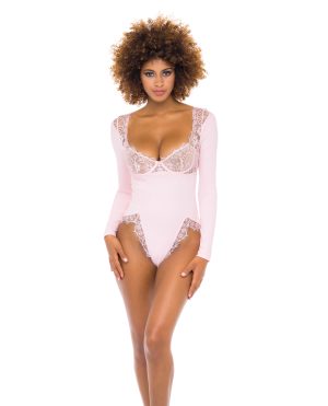Maria Ribbed Knit & Lace Teddy Crystal Rose XL by RSVP by Oh la la Cheri product image