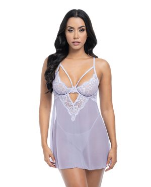 Elsie Lace & Mesh Underwire Babydoll w/G-String 2 pc Set – Brunnera Blue L/XL by Oh La La Cheri product image