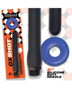 Oxballs Oxshot 6″ Silicone Butt Nozzle w/Flex Cockring – Black/Blue by Oxballs product image