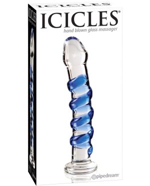 Icicles No. 5 Hand Blown Glass Massager – Clear w/Blue Swirls by Icicles product image