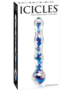 Icicles No. 8 Hand Blown Glass Massager – Clear w/Inside Blue Swirls by Icicles product image