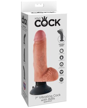 King Cock 7″ Vibrating Cock w/Balls – Flesh by King Cock product image