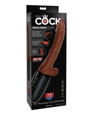 King Cock Plus Thrusting, Warming & Vibrating 7.5″ Triple Threat Dong – Brown by King Cock product image