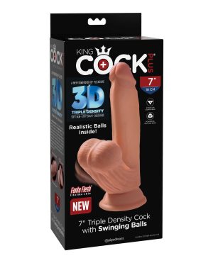 King Cock Plus 7″ Triple Density Cock w/Swinging Balls – Tan by King Cock product image