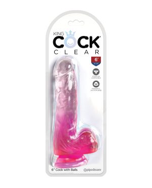 King Cock Clear 6″ Cock w/Balls – Pink by King Cock product image