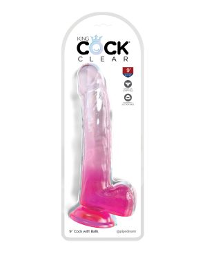 King Cock Clear 9″ Cock w/Balls – Pink by King Cock product image