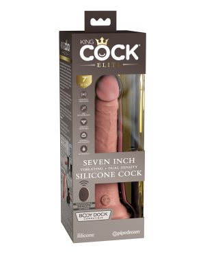 King Cock Elite 7″ Dual Density Vibrating Silicone Cock w/Remote – Light by King Cock Elite product image