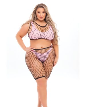 Pink Lipstick Brace for Impact Large Fishnet Top, Shorts, Bra & Thong (Fits up to 3X) PinkQN by Pink Lipstick product image
