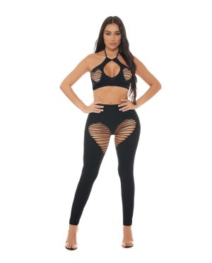 Pink Lipstick Heart Rate Halter Bra & Leggings 2 pc Set – Black O/S by Pink Lipstick product image