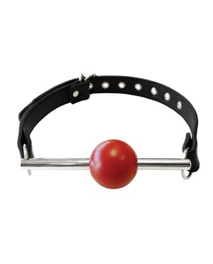 Rouge Leather Ball Gag with Stainless Steel Rod and Removable Ball – Black with Red by Rouge product image
