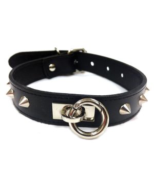 Rouge Leather O Ring Studded Collar – Black by Rouge product image