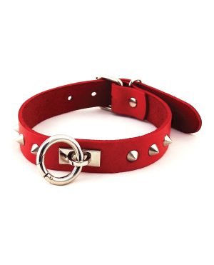 Rouge Leather O Ring Studded Collar – Red by Rouge product image