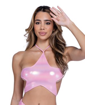Metallic Iridescent Star Tie Top – Pink MD by Roma Confidential product image