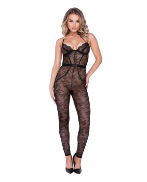 Chantilly Stretch Lace Sleeveless Catsuit w/Satin Trim Black SM by Roma Confidential product image