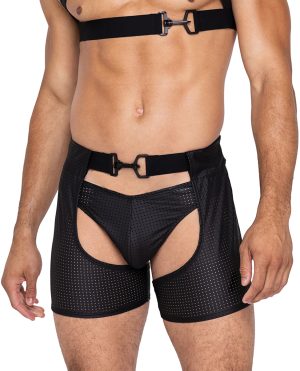 Master Chaps w/Hook & Ring Closure & Rear Cut Out (Thong Not Included) – Black MD by Roma Confidential product image