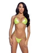 Metallic Iridescent Triangle Top w/Thong 2 pc Set - Neon Yellow O/S