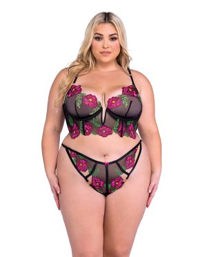 Peony Paradise Underwire Bralette & G-String – Black 1X by Roma Confidential product image