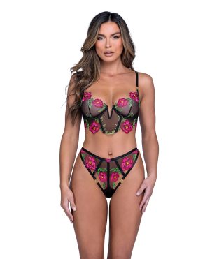 Peony Paradise Underwire Bralette & G-String – Black SM by Roma Confidential product image