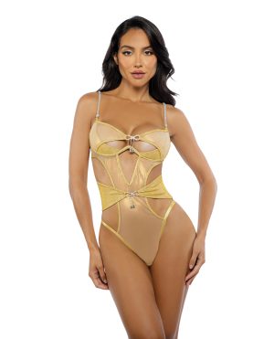 Gilded Beauty Metallic Shimmer Mesh Teddy w/Rhinestone Accents – Gold XL by Roma Confidential product image