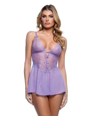 Paradise Dream Lace and Mesh Babydoll w/Thong – Lilac L/XL by Roma Confidential product image