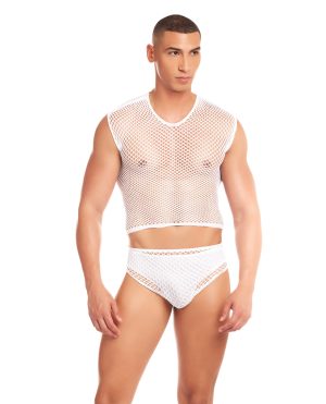 Rainbow Party Net-Flex Large Mesh 3 pc Set w/Thong – White L/XL by Rene Rofe and Pink Lipstick product image