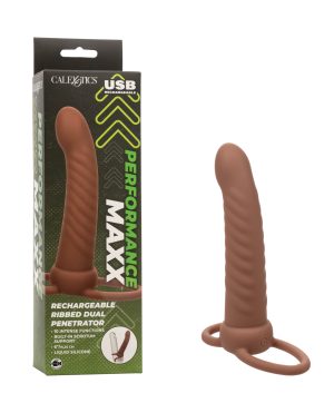 Performance Maxx Rechargeable Ribbed Dual Penetrator – Brown by Performance Maxx product image