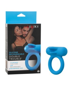 Couple’s Enhancer Silicone Rechargeable Double Trouble Enhancer w/Flickering Dual Teasers – Blue by Couple's Enhancers product image