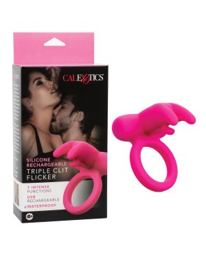 Silicone Rechargeable Triple Clit Flicker – Pink by Couple's Enhancers product image