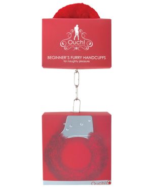 Shots Ouch Beginner’s Handcuffs Furry – Red by Ouch product image
