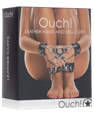 Shots Ouch Leather Hand & Leg Cuffs – Black by Ouch product image