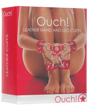 Shots Ouch Leather Hand & Leg Cuffs – Red by Ouch product image