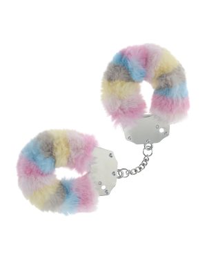 Shots Ouch! Heavy-duty Fluffy Handcuffs – Powder Rainbow by Ouch product image