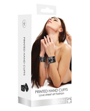 Shots Ouch Love Street Art Fashion Printed Hand Cuffs – Black by Ouch product image