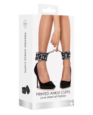 Shots Ouch Love Street Art Fashion Printed Ankle Cuffs – Black by Ouch product image
