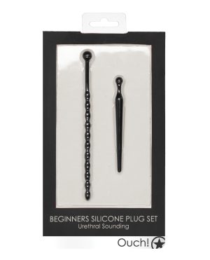 Shots Ouch Urethral Sounding Beginner’s Silicone Plug Set – Black by Ouch product image