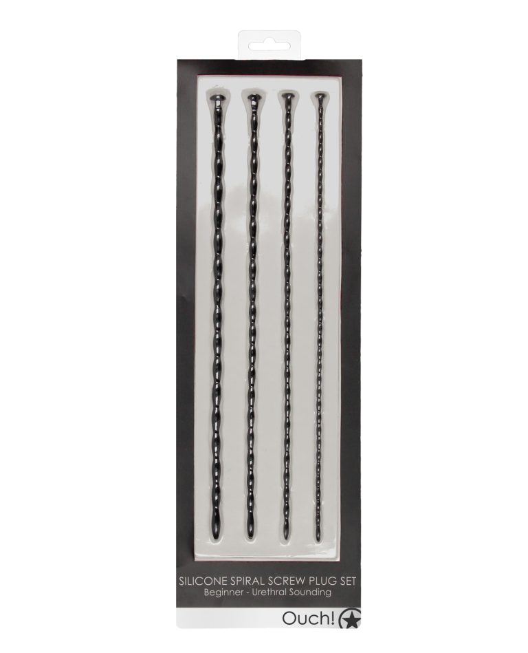 Shots Ouch Beginner’s Urethral Sounding Silicone Spiral Screw Plug Set – Black by Ouch product image
