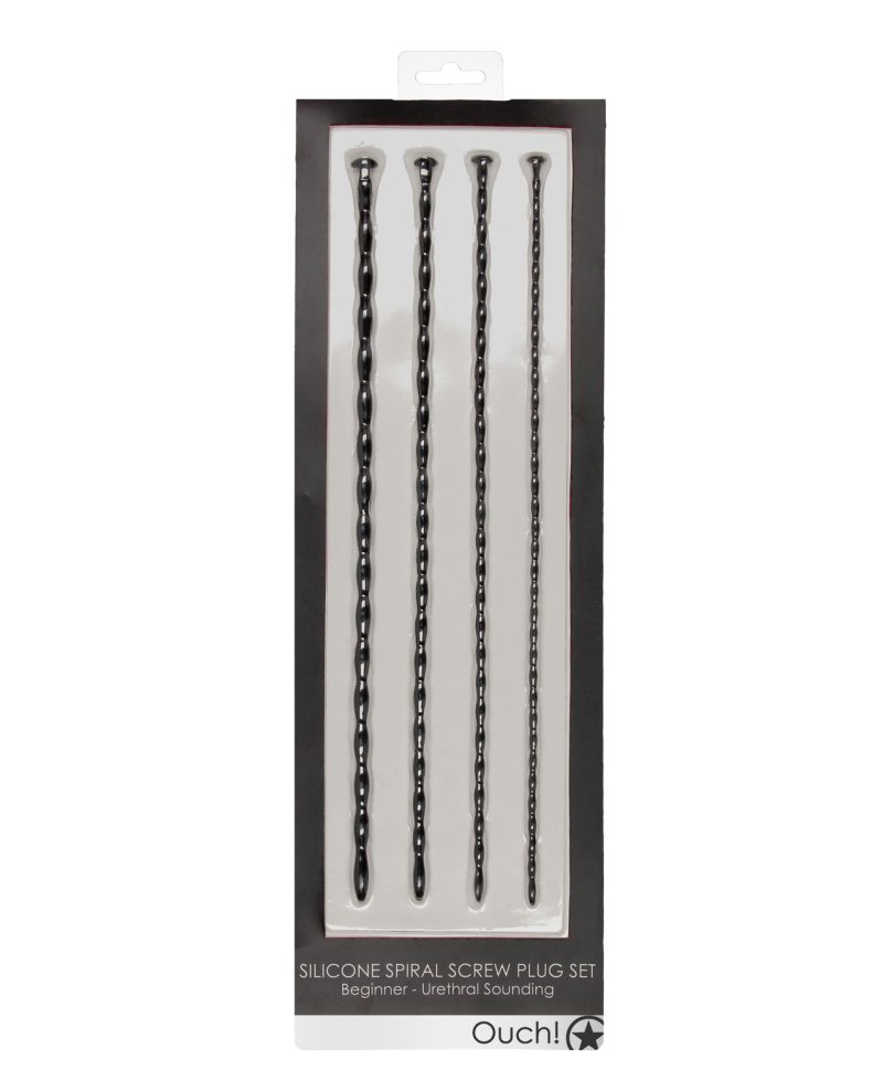Shots Ouch Beginner’s Urethral Sounding Silicone Spiral Screw Plug Set – Black by Ouch product image