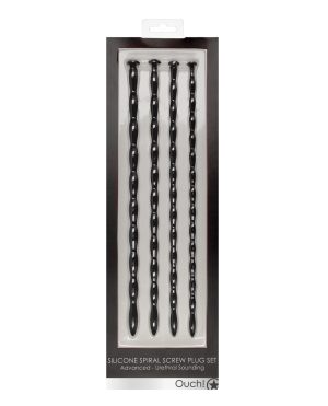 Shots Ouch Advanced Urethral Sounding Silicone Spiral Plug Set – Black by Ouch product image
