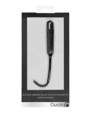 Shots Ouch Urethral Sounding Silicone Vibrating Bullet Plug w/Beaded Tip – Black by Ouch product image