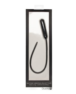 Shots Ouch Extra Long Urethral Sounding Silicone Vibrating Bullet Plug – Black by Ouch product image