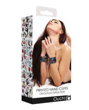 Shots Ouch Old School Tattoo Style Printed Hand Cuffs- Black by Ouch product image