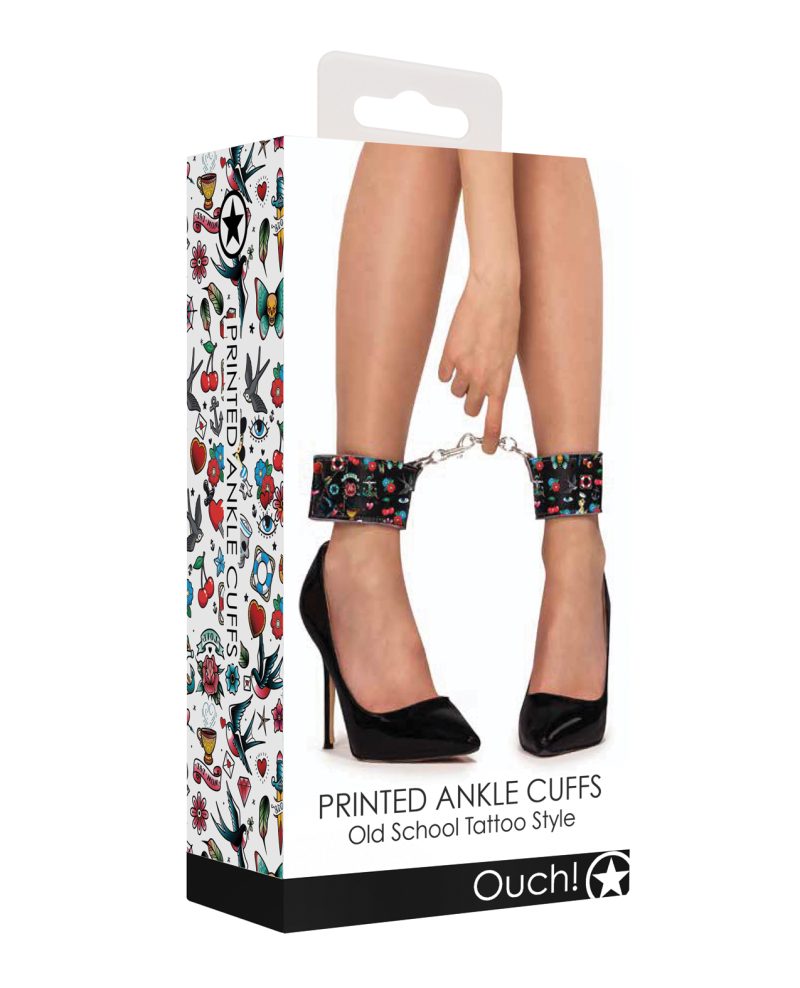 Shots Ouch Old School Tattoo Style Printed Ankle Cuffs- Black by Ouch product image