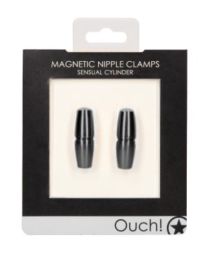 Shots Ouch Sensual Cylinder Magnetic Nipple Clamps – Black by Ouch product image