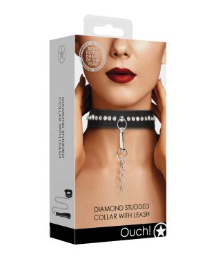 Shots Ouch Diamond Studded Collar w/Leash – Black by Ouch product image