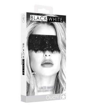 Shots Ouch Black & White Lace Mask w/Elastic Straps – Black by Ouch product image
