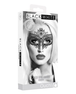 Shots Ouch Black & White Lace Eye Mask – Queen Black by Ouch product image