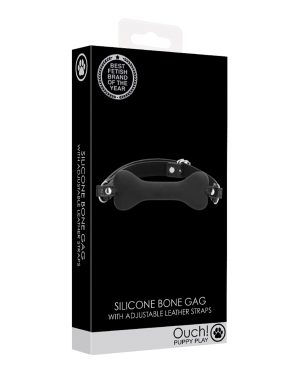 Shots Ouch Puppy Play Silicone Bone Gag – Black by Ouch product image
