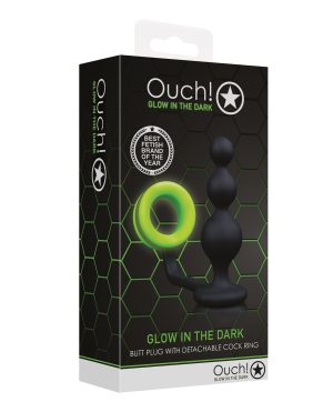 Shots Ouch Beads Butt Plug w/Cock Ring – Glow in the Dark by Ouch product image